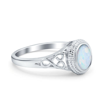 Art Deco Wedding Ring Solitaire Lab Created White Opal 925 Sterling Silver